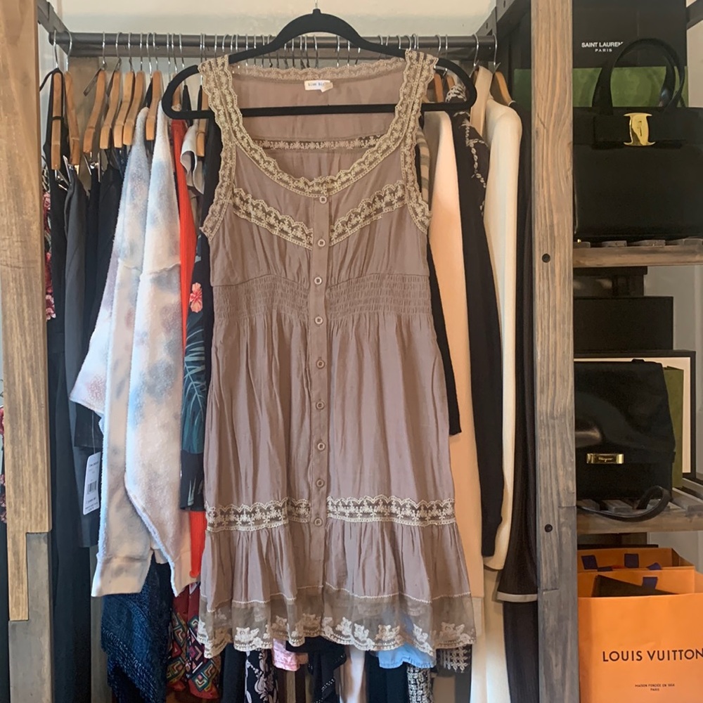 #10- Taupe Lace Tunic Button Down Dress